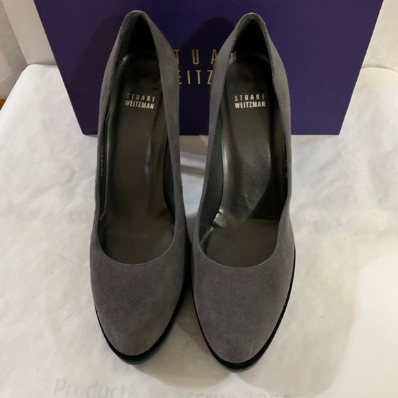 Grey Suede Stacked Platform Pump - Picture 3 of 4